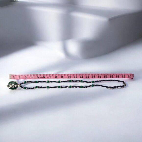 Lia Sophia Retired Art Deco Inspired Necklace Green Crystal Pendant Beaded - Picture 9 of 11